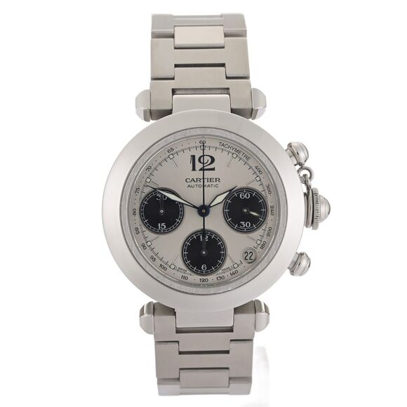 Cartier Pasha Chronograph 2412 Automatic White Dial 36mm Watch With Papers - Picture 2 of 10